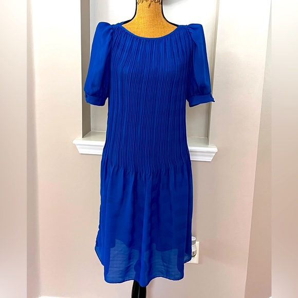 Jody California vintage royal blue pleated short button sleeve dress, M/L - Picture 1 of 5